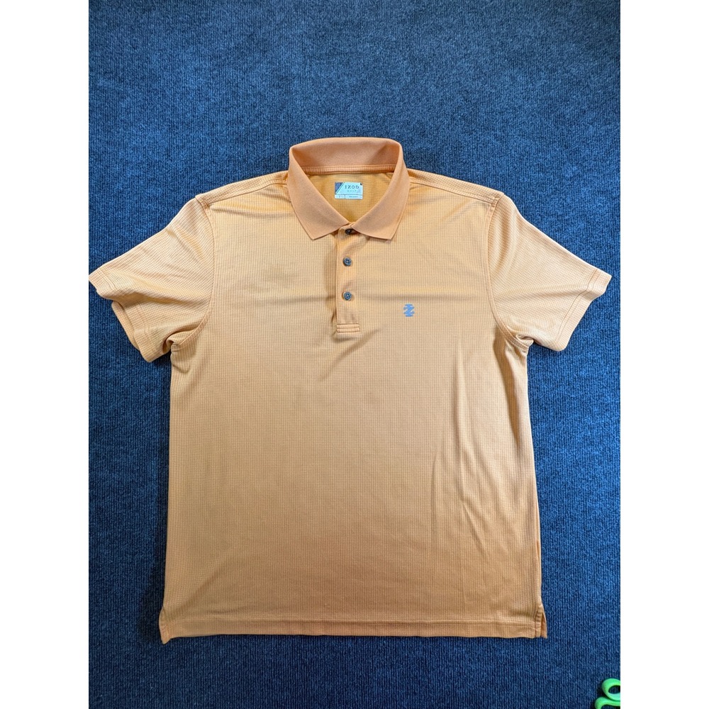 IZOD Golf Mens Large Orange Micro Grid Short Sleeve Performance Polo Shirt